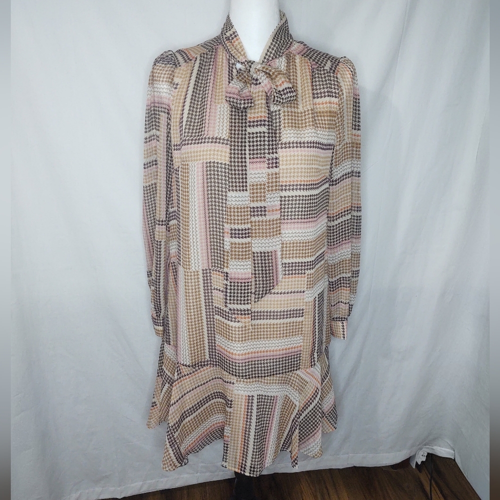 NWT LOFT Houndstooth Flounce Mini Dress